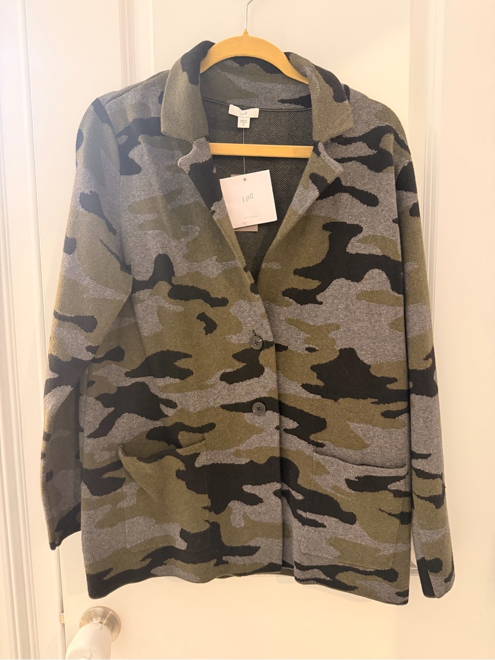 J. Jill Olive Green Black Gray Camouflage Blazer